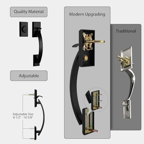 Haidms Black Front Door Handle and Deadbolt Set, Front Door Lock Set, Entry Door Locksets with Deadbolt Single Cylinder, Exterior Door Handle with Reversible Knob Sets - Image 5