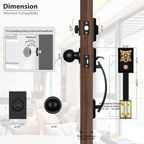 Haidms Black Front Door Handle and Deadbolt Set, Front Door Lock Set, Entry Door Locksets with Deadbolt Single Cylinder, Exterior Door Handle with Reversible Knob Sets - Image 3