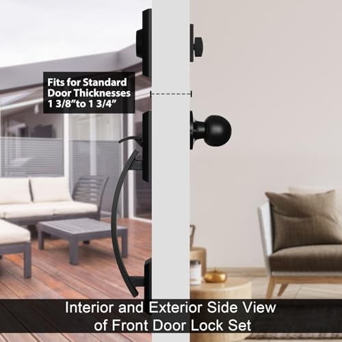 Haidms Black Front Door Handle and Deadbolt Set, Front Door Lock Set, Entry Door Locksets with Deadbolt Single Cylinder, Exterior Door Handle with Reversible Knob Sets - Image 4