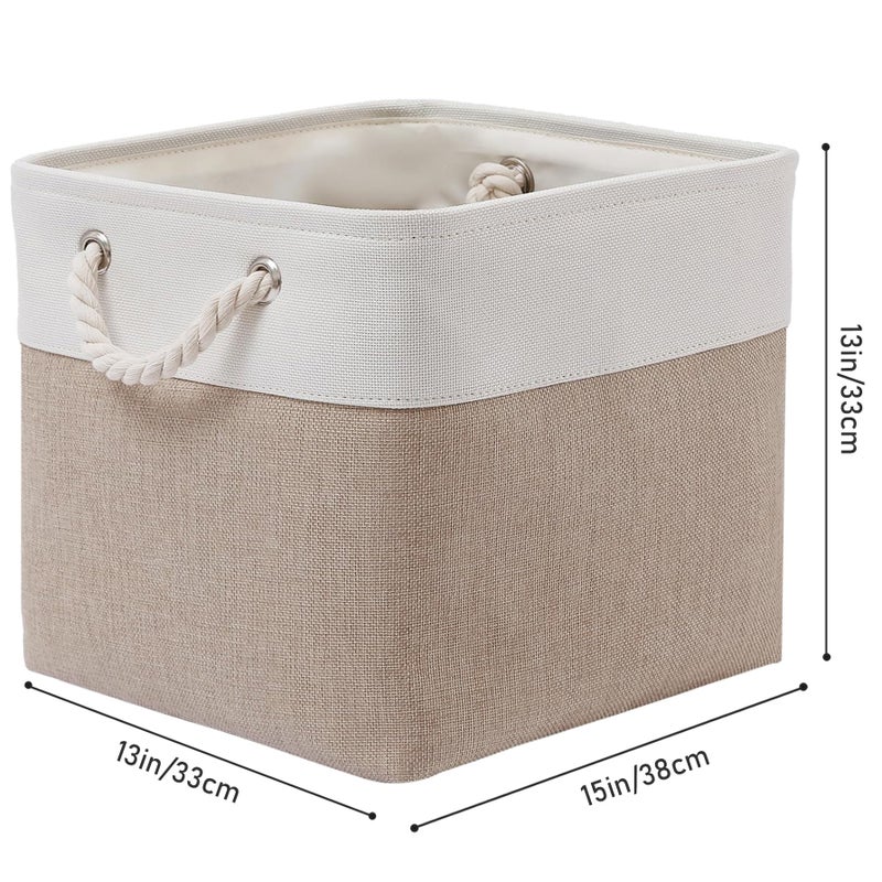 ISEMINGLA 13Ã—15Ã—13 Inch Storage Cubes,6 Pack Cube Storage Bins for Shelves,Fabric Collapsible Storage Bins with Handles, Foldable Storage Basket for Organizing Clothes,Books (White&Beige,13"x15"x13") - Image 4
