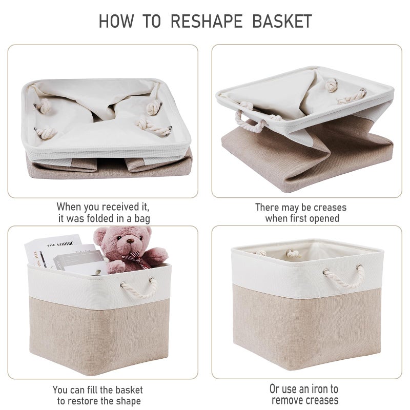 ISEMINGLA 13Ã—15Ã—13 Inch Storage Cubes,6 Pack Cube Storage Bins for Shelves,Fabric Collapsible Storage Bins with Handles, Foldable Storage Basket for Organizing Clothes,Books (White&Beige,13"x15"x13") - Image 5
