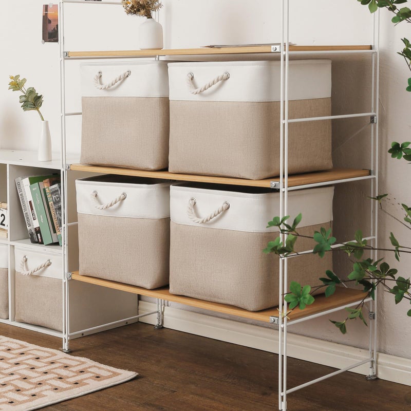 ISEMINGLA 13Ã—15Ã—13 Inch Storage Cubes,6 Pack Cube Storage Bins for Shelves,Fabric Collapsible Storage Bins with Handles, Foldable Storage Basket for Organizing Clothes,Books (White&Beige,13"x15"x13") - Image 3