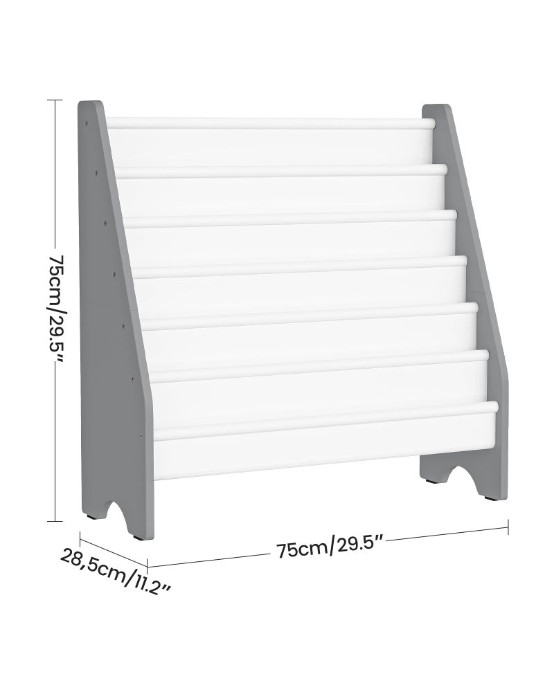 CHOEZON 6-Tier Kids Bookshelf, Book Shelf for Kids Room, Sling Bookcase, Magazine and Book Storage Rack, Large Capacity Book Organizer for Nursery, Bedroom, Playroom, White and Gray MCW07WG - Image 3