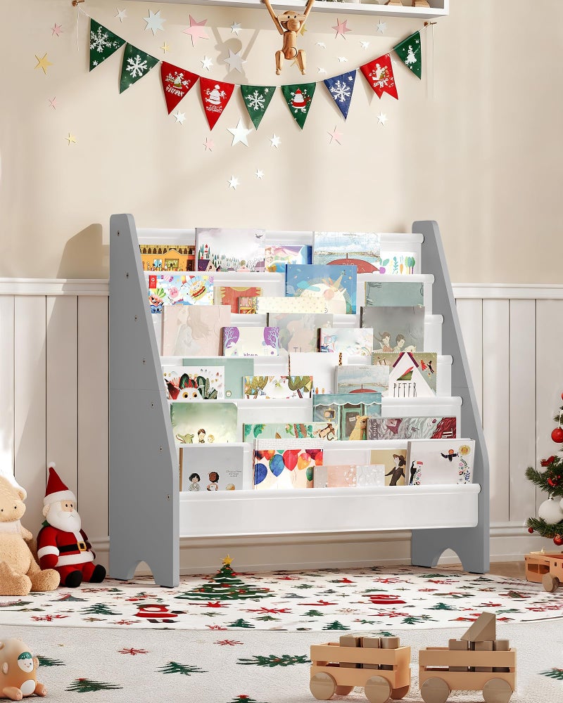 CHOEZON 6-Tier Kids Bookshelf, Book Shelf for Kids Room, Sling Bookcase, Magazine and Book Storage Rack, Large Capacity Book Organizer for Nursery, Bedroom, Playroom, White and Gray MCW07WG - Image 2