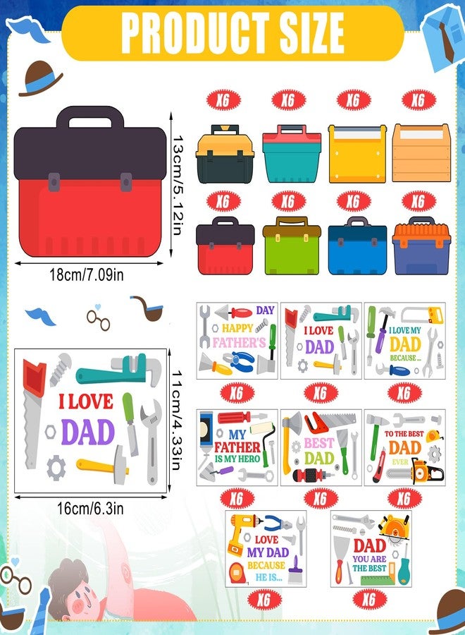 Lunmon 48 Set Father's Day Craft Kits for Kids Make Your Own Tool Box Card with Stickers Father's Day Card Gifts for Classroom Home DIY Arts and Crafts Fun Activities Project Supplies - Image 3