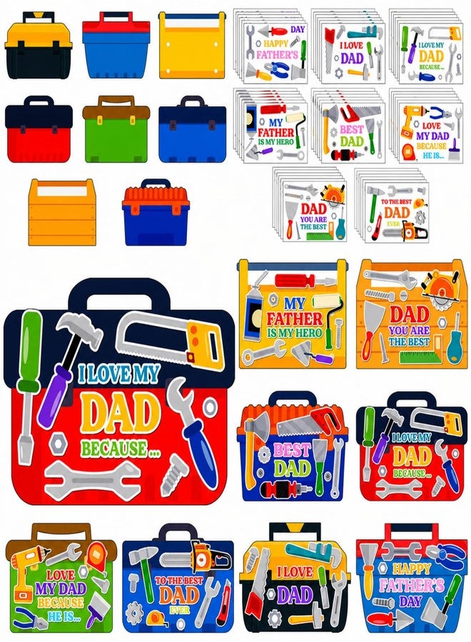 Lunmon 48 Set Father's Day Craft Kits for Kids Make Your Own Tool Box Card with Stickers Father's Day Card Gifts for Classroom Home DIY Arts and Crafts Fun Activities Project Supplies - Image 1
