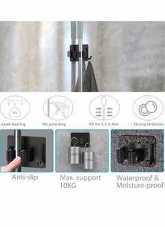 SYOSI Mop Broom Holder, No Drilling Self-Adhesive Wall Mounted Storage Rack with Hook, Stainless Steel Multifunctional Hook for Bathroom Kitchen Garage Garden Tool (Black, 4 Pcs)  - Image 2