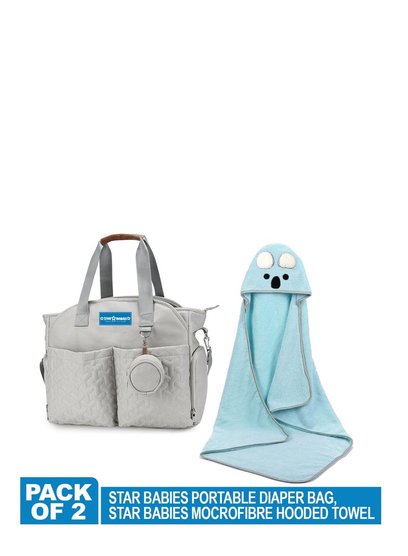 STAR BABiES Star Babies Combo Pack of 2 (Diaper portable bag with Microfiber hooded towel) - Blue  - Image 2