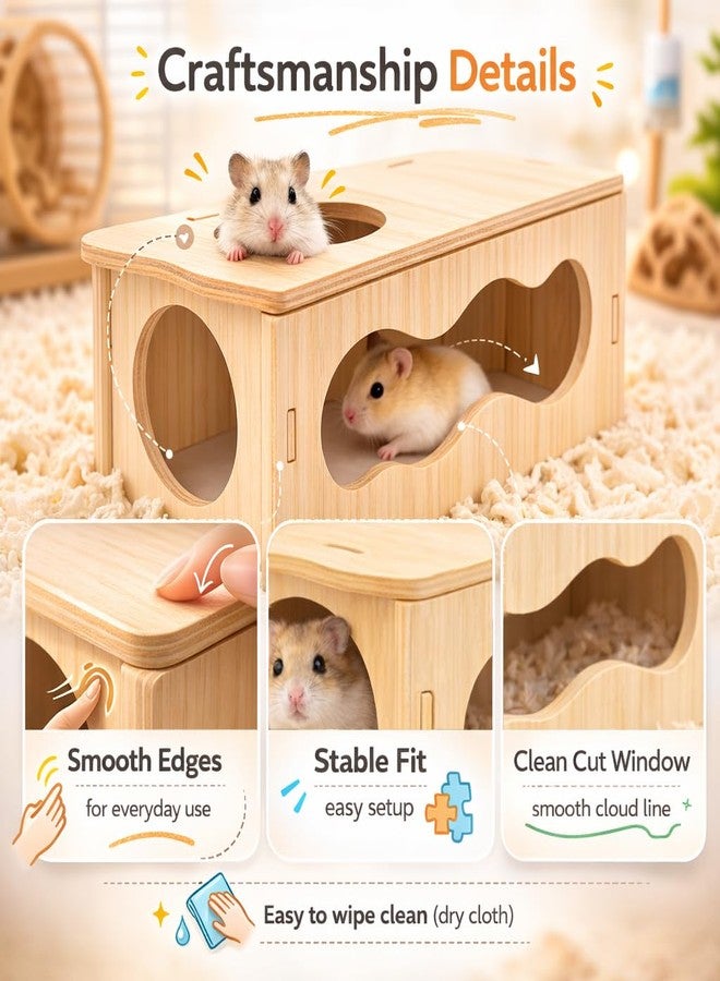 kcrygogo Medium Wooden Hamster Inspired Tunnel with Side & Top Windows Tunnel Toy Dreamy Cloud-Inspired Hideout with Smooth Streamlined Design - Natural Hideout Tube for Dwarf and Syrian Hamsters, Gerbils - Image 3