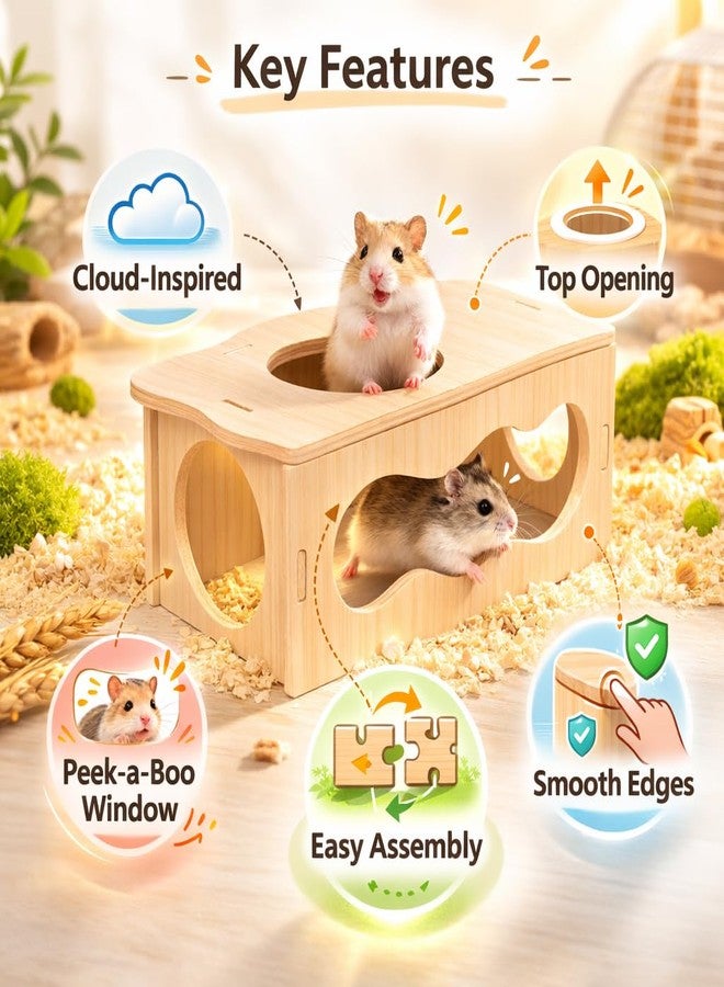 kcrygogo Medium Wooden Hamster Inspired Tunnel with Side & Top Windows Tunnel Toy Dreamy Cloud-Inspired Hideout with Smooth Streamlined Design - Natural Hideout Tube for Dwarf and Syrian Hamsters, Gerbils - Image 5
