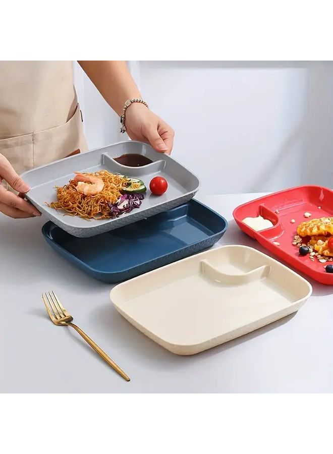 1pc Grey Plastic Rectangular Divided Dipping Sauce Plate For Snacks Dumplings Desserts - Image 1