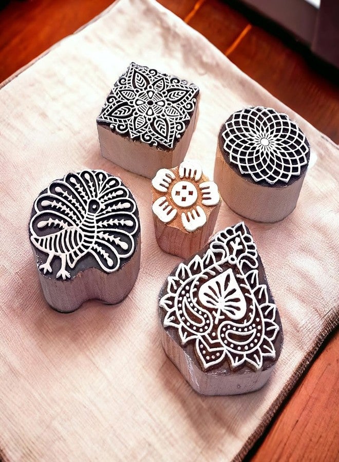 Kraftwala Wooden Printing Blocks | Pack of 5 | Mehndi | Fabric Printing | School Project | Scrapbooking | Clay Impression - Image 2