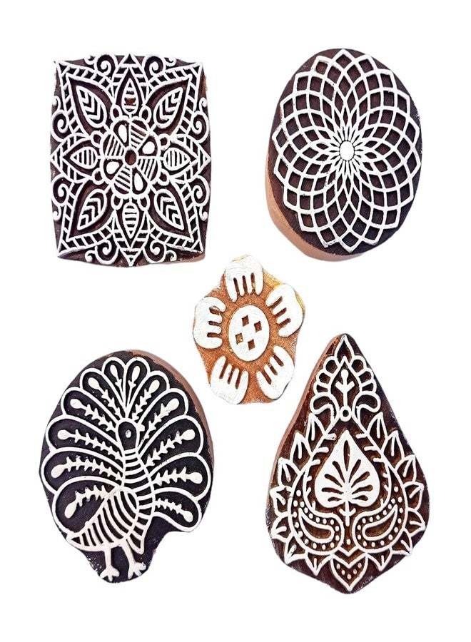 Kraftwala Wooden Printing Blocks | Pack of 5 | Mehndi | Fabric Printing | School Project | Scrapbooking | Clay Impression - Image 1