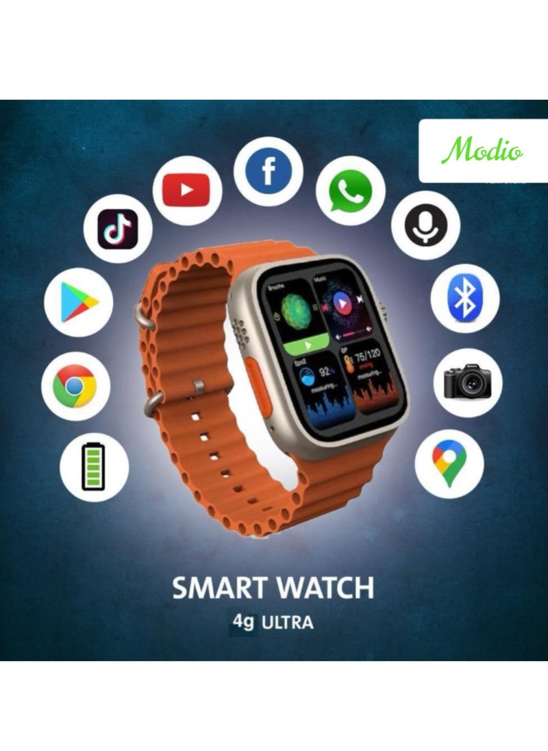 modio - Modio 4G Ultra Max Smartwatch Android Phone Watch With a Built-in GPS System, HD 2.2 Inch Display With Support A Mobile Sim Card/Youtube/Tiktok, Full Touch screen with 3 set strap and wireless charger - Image 1