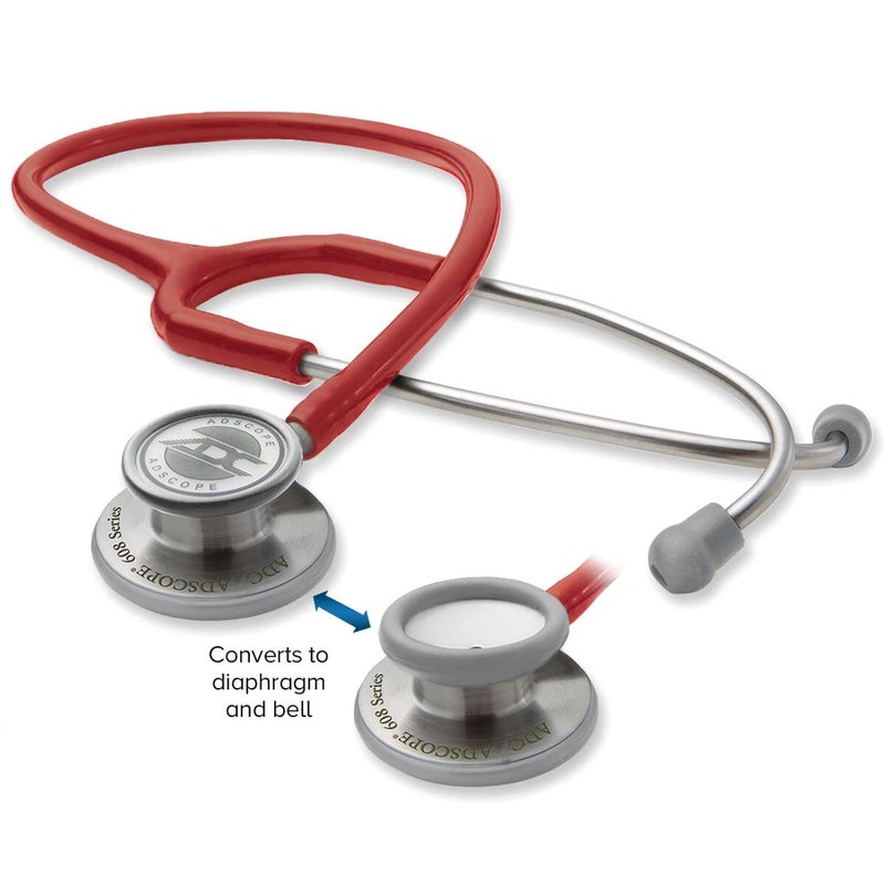 ADC Adscope 608 Convertible Clinician Stethoscope with Tunable AFD Technology, Adult Diaphragm and Adult Bell or Pediatric Diaphragm, 31 inch Length, Red - Image 2