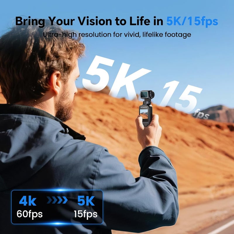 BOBLOV 5K Body Camera with Microphone, W5 Vlogging Camera, 5K/15FPS and 4K/60FPS with 270° Rotating Lens, External Mic Support, Clip/Strap Options, EIS Stabilization for Meeting, and Daily Use (64GB) - Image 2