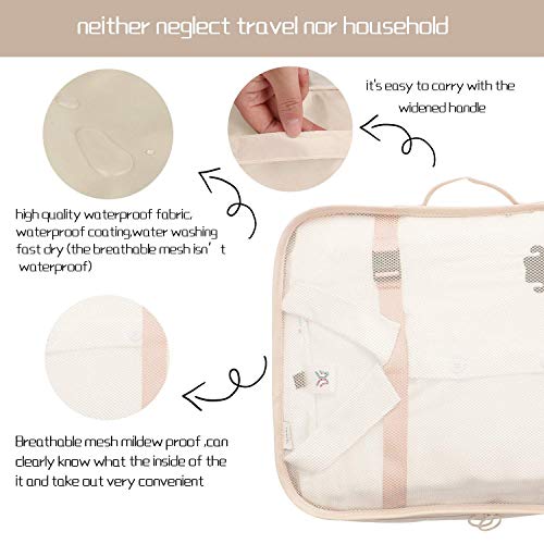 TS WITH TECHSUN Travel Organizer 7 in 1 Travel Laundry Cosmetics Luggage Packing Organizers Set Makeup Bags Organizer Packing Cubes with Shoe Bag for Travel, Nylon (Beige) - Image 3