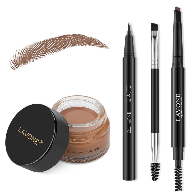 LAVONE Eyebrow Stamp Pencil Kit  Makeup Brow Stamp Trio with Waterproof Eyebrow Pencil Eyeliner Pomade Dualended Brush  Caramel