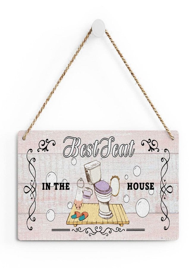 SENJIAN Rustic Best Seat in the House Wood Decor Sign, Bathroom Printed Wood Sign Wall Art, Hanging Door Sign, Decorative Wood Sign Home Bathroom Decor 6" x 12" - Image 1