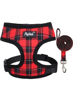 PUPTECK PUPTECK Dog Harness and Leash Set for Small Medium Dogs No Pull, Soft Mesh Adjustable Puppy Cat Harness Reflective at Night, Plaid Red, L  - Image 1