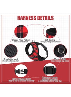 PUPTECK PUPTECK Dog Harness and Leash Set for Small Medium Dogs No Pull, Soft Mesh Adjustable Puppy Cat Harness Reflective at Night, Plaid Red, L  - Image 3