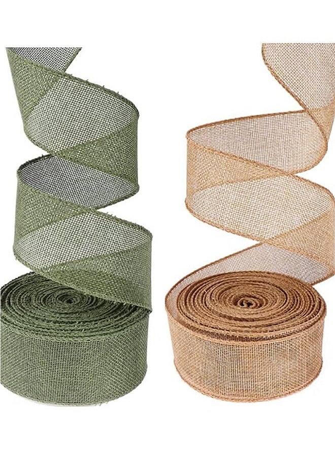 HS 2 Rolls Burlap Fabric Craft Ribbon Burlap Roll Ribbon Natural Jute Fabric Crafts Ribbon For Wedding Gifts Burlap Fabric DIY Packing Vintage Wedding Party Decoration Colorful Satin Ribbon 3M*6CM  - Image 1