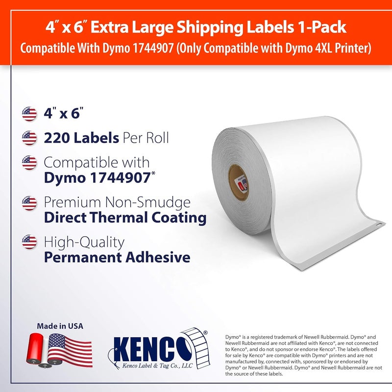 KENCO 4" x 6" Compatible with Dymo® 4XL Postage Shipping Labels, Compatible with Dymo® 1744907 (1 Roll - 220 Labels Per Roll) (1 Pack) - Image 5