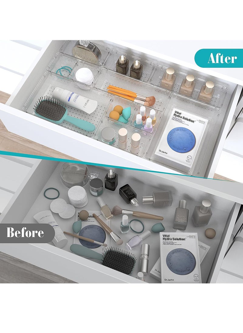 Uwals 28 PCS Clear Plastic Drawer Organizers Set, 4 Size Desk Drawer Organizer Trays for Makeup, Jewelry, Kitchen Utensils, Gadgets and Office Accessories  - Image 4