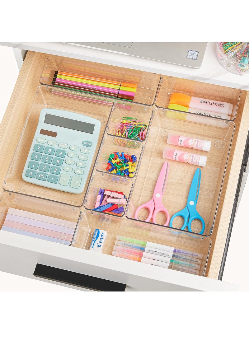 Uwals 28 PCS Clear Plastic Drawer Organizers Set, 4 Size Desk Drawer Organizer Trays for Makeup, Jewelry, Kitchen Utensils, Gadgets and Office Accessories  - Image 5