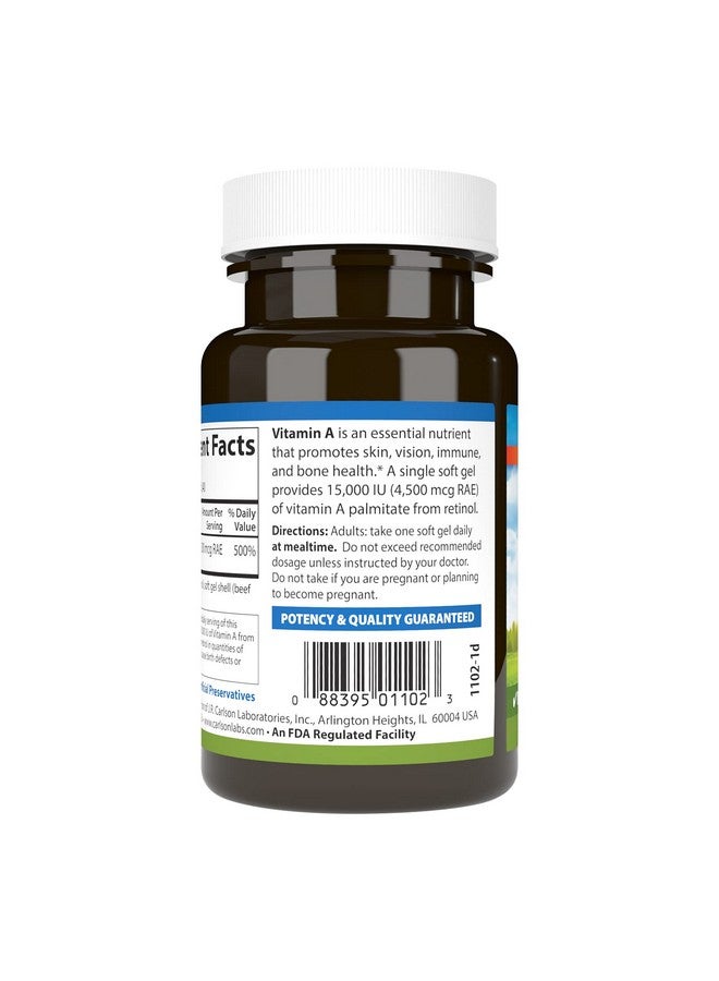 Carlson Vitamin A 15000 Iu Palmitate 4500 Mcg Rae Vision Health  Healthy Skin Immune Function 240 Softgels - Image 3