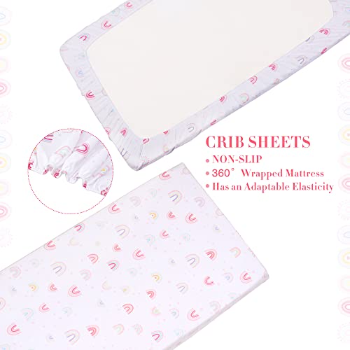 UOMNY Crib Bedding Set for Girls 3 Piece with Comforter Sheet Toddler Pillowcase Baby Bedding Sets Pink Rainbow - Image 3