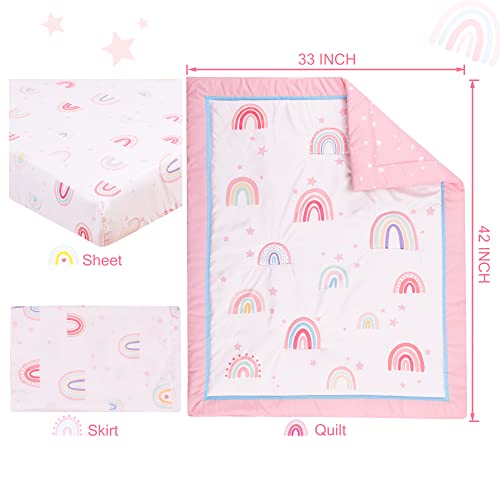UOMNY Crib Bedding Set for Girls 3 Piece with Comforter Sheet Toddler Pillowcase Baby Bedding Sets Pink Rainbow - Image 2