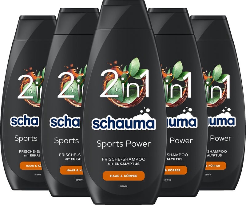 Schwarzkopf Schauma 2in1 Fresh Shampoo Sports Power 400 ml Hair Shampoo with Invigorating Formula for Hair and Body Shampoo Strengthens Hair and Gives a Fresh Kick