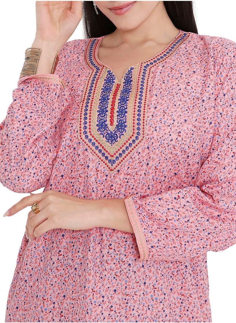 TINY FLOWER PRINT WITH UNIQUE THREAD EMBROIDERY ON NECK CASUAL ARABIC FARASHA KAFTAN JALABIYA DRESS - pzsku/Z9ABA7648AFA71C5B5D41Z/45/_/1739967746/64ae6cff-6403-477e-a76b-cb0cd3e32688