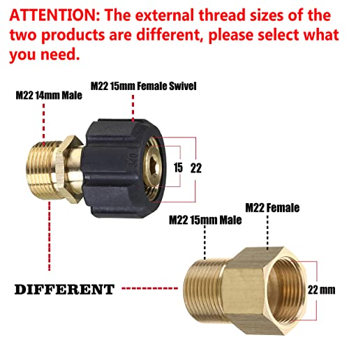 M MINGLE Pressure Washer Adapter, Metric M22 15mm Female Thread to M22 14mm Male Fitting, 4500 PSI - Image 4