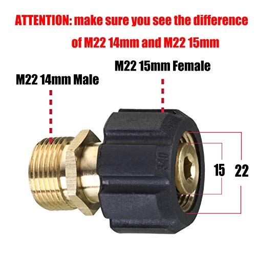 M MINGLE Pressure Washer Adapter, Metric M22 15mm Female Thread to M22 14mm Male Fitting, 4500 PSI - Image 2