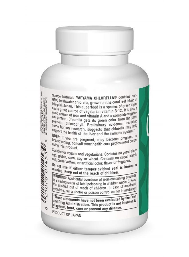 Source Naturals Yaeyama Chlorella 200 mg Green Superfood, Plant-Based B12 - 300 Tablets - Image 1