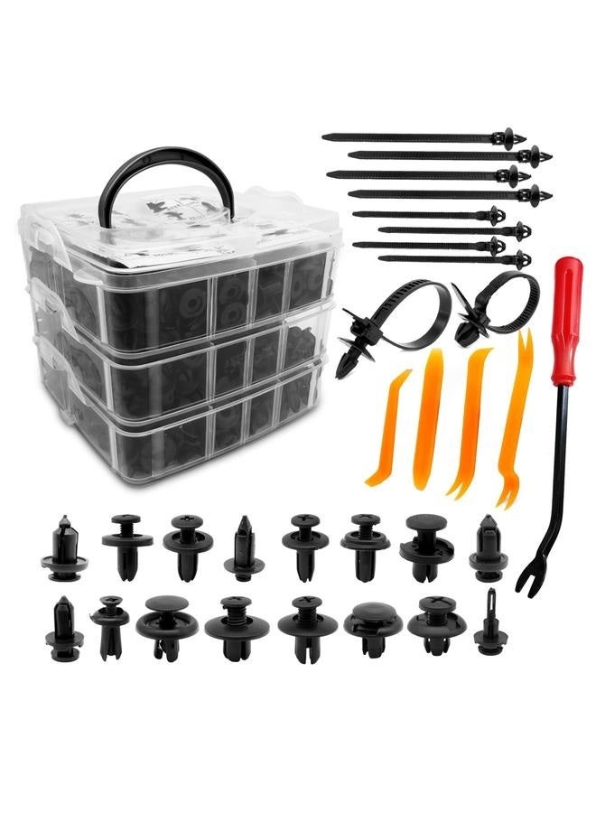 Generic 635PCS Auto Fasteners Car Push Retainer Clips Nylon per Fender Rivets, 16 Most Popular Sizes with 10 Cable Ties Fasteners  - Image 1