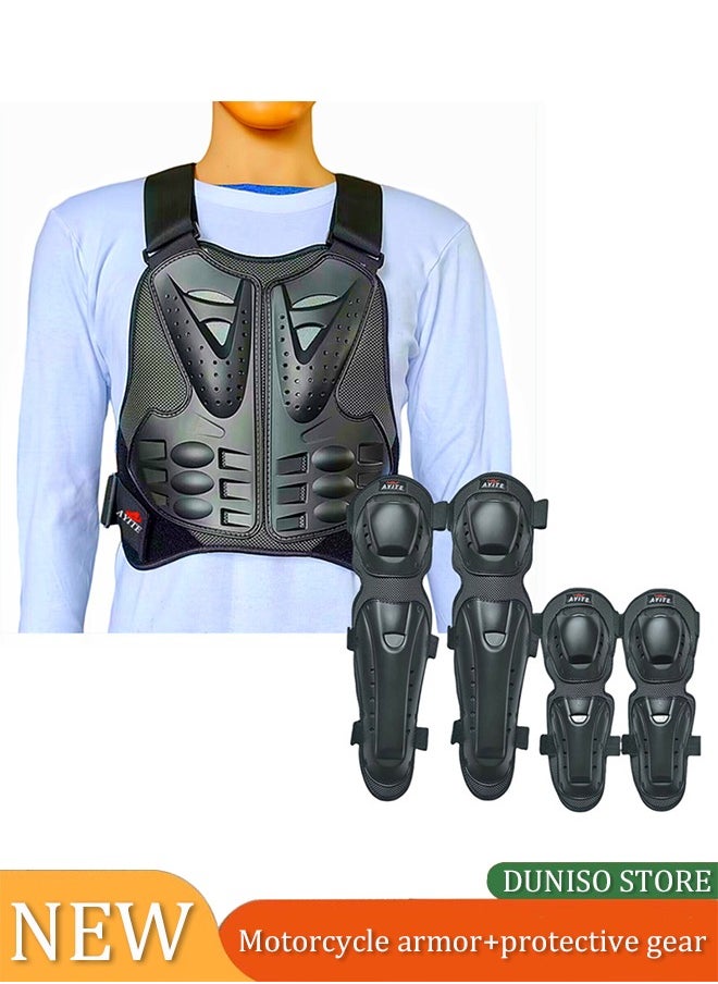DUNISO Adjustable Motorcycle Armor Suit with Reflective Stripe,Mountain Bike Cyclecross Chest Protect Gear,Motorbike Protective Jacket with Chest Back Spine Armor Knee Elbow Protection Pad for Motocross Cycling Skateboarding,XL,Black  - Image 1