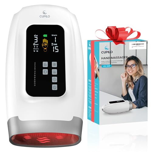 CuPiLo Hand Massager with Heat and Compression FSA HSA Eligible 6 Level Compression 6 Mode with Pressure Point for Arthritis and Carpal Tunnel Relief Finger Wrist Massager Gifts for Women