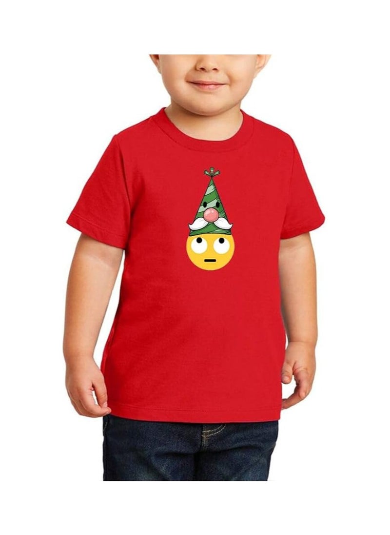 PRINTSHOP4ME - Christmas Emoji Kids Red T-Shirt For Boys–Soft Cotton Round Neck Short Sleeve T-Shirt With Smiley Face Emoji–Great For Parties - Image 1