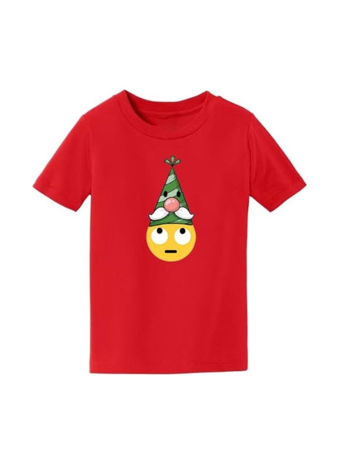 PRINTSHOP4ME - Christmas Emoji Kids Red T-Shirt For Boys–Soft Cotton Round Neck Short Sleeve T-Shirt With Smiley Face Emoji–Great For Parties - Image 1