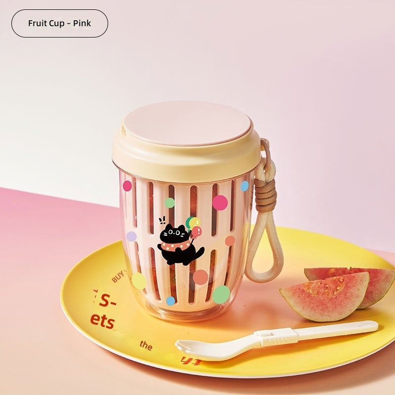 Portable Fruit Cup with Fork & Spoon, Double-Layer Salad Box for Picnic - Image 1