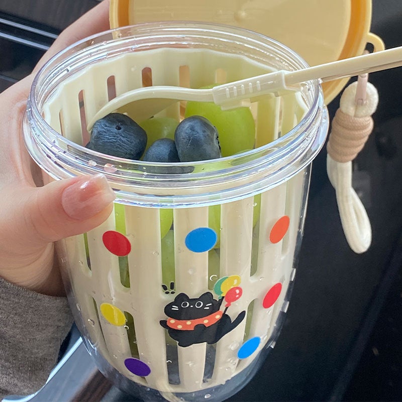Portable Fruit Cup with Fork & Spoon, Double-Layer Salad Box for Picnic - Image 5