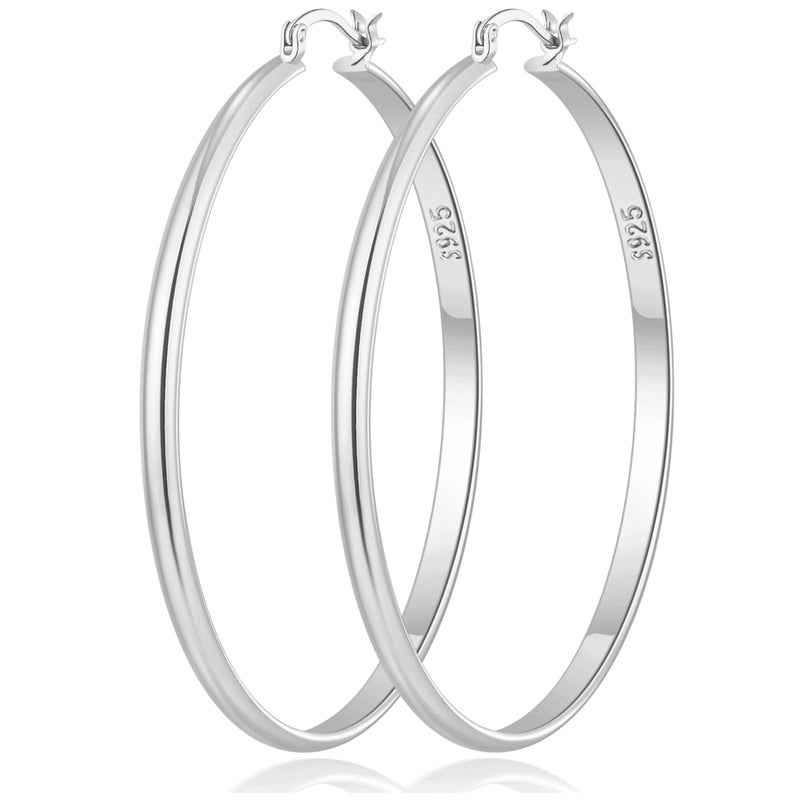 OOOPEL 3mm Wide Large Silver Hoop Earrings for Women Hypoallergenic Sterling Silver Post Wide Earrings Hoops Lightweight Big Hoop Earrings for Women - Image 1