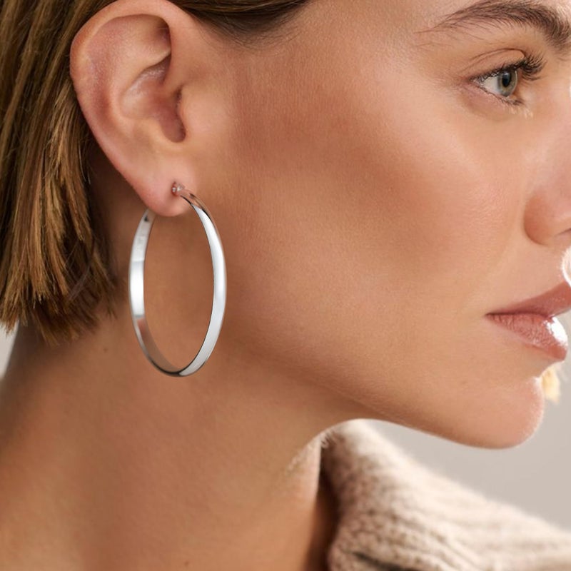 OOOPEL 3mm Wide Large Silver Hoop Earrings for Women Hypoallergenic Sterling Silver Post Wide Earrings Hoops Lightweight Big Hoop Earrings for Women - Image 4