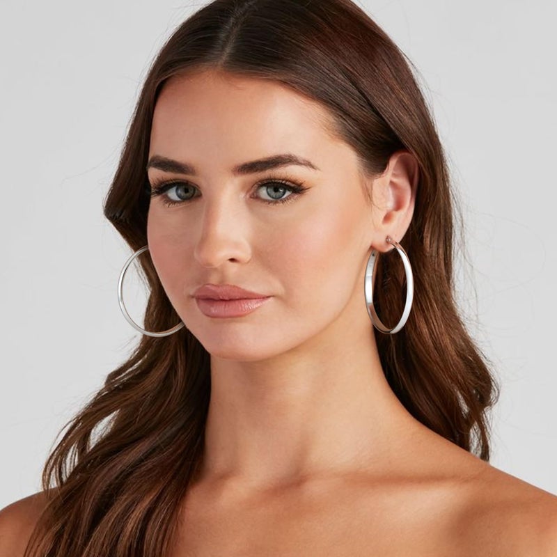 OOOPEL 3mm Wide Large Silver Hoop Earrings for Women Hypoallergenic Sterling Silver Post Wide Earrings Hoops Lightweight Big Hoop Earrings for Women - Image 5