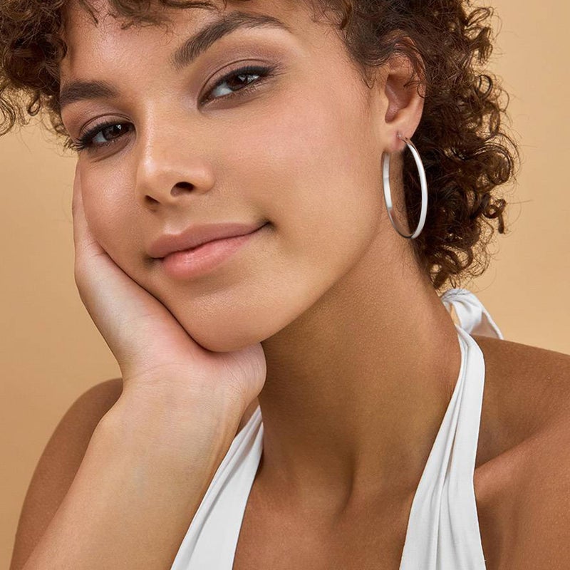OOOPEL 3mm Wide Large Silver Hoop Earrings for Women Hypoallergenic Sterling Silver Post Wide Earrings Hoops Lightweight Big Hoop Earrings for Women - Image 2