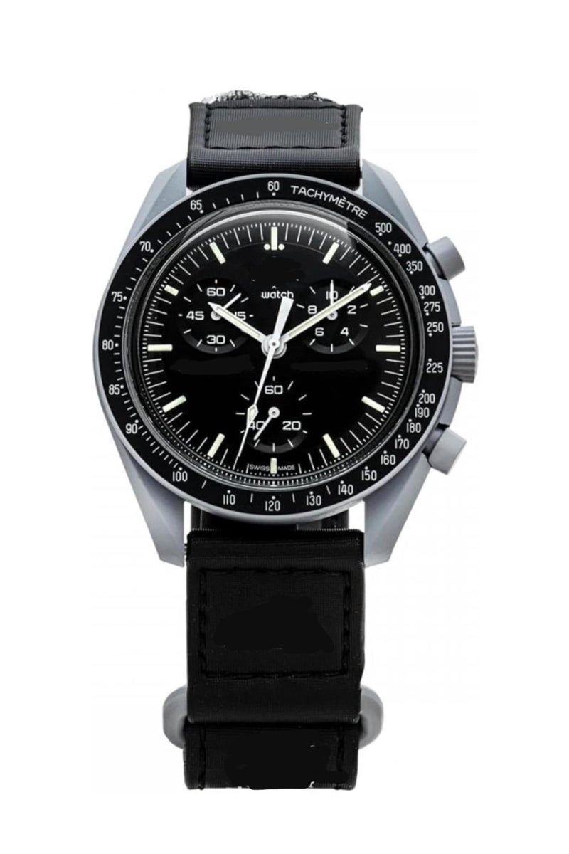 Ome Men’s Chronograph Sports Watch Black Dial with Tachymeter & Nylon Strap | Analog Quartz - Image 2
