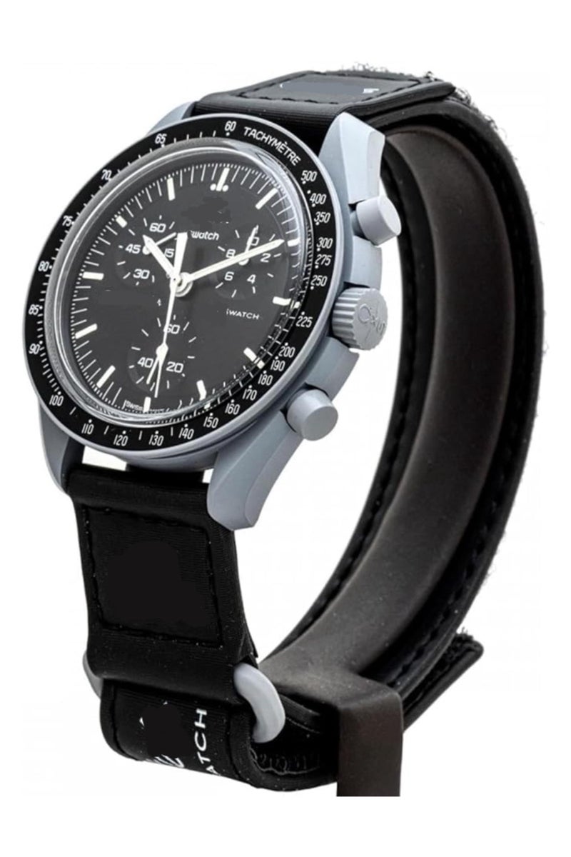 Ome Men’s Chronograph Sports Watch Black Dial with Tachymeter & Nylon Strap | Analog Quartz - Image 1